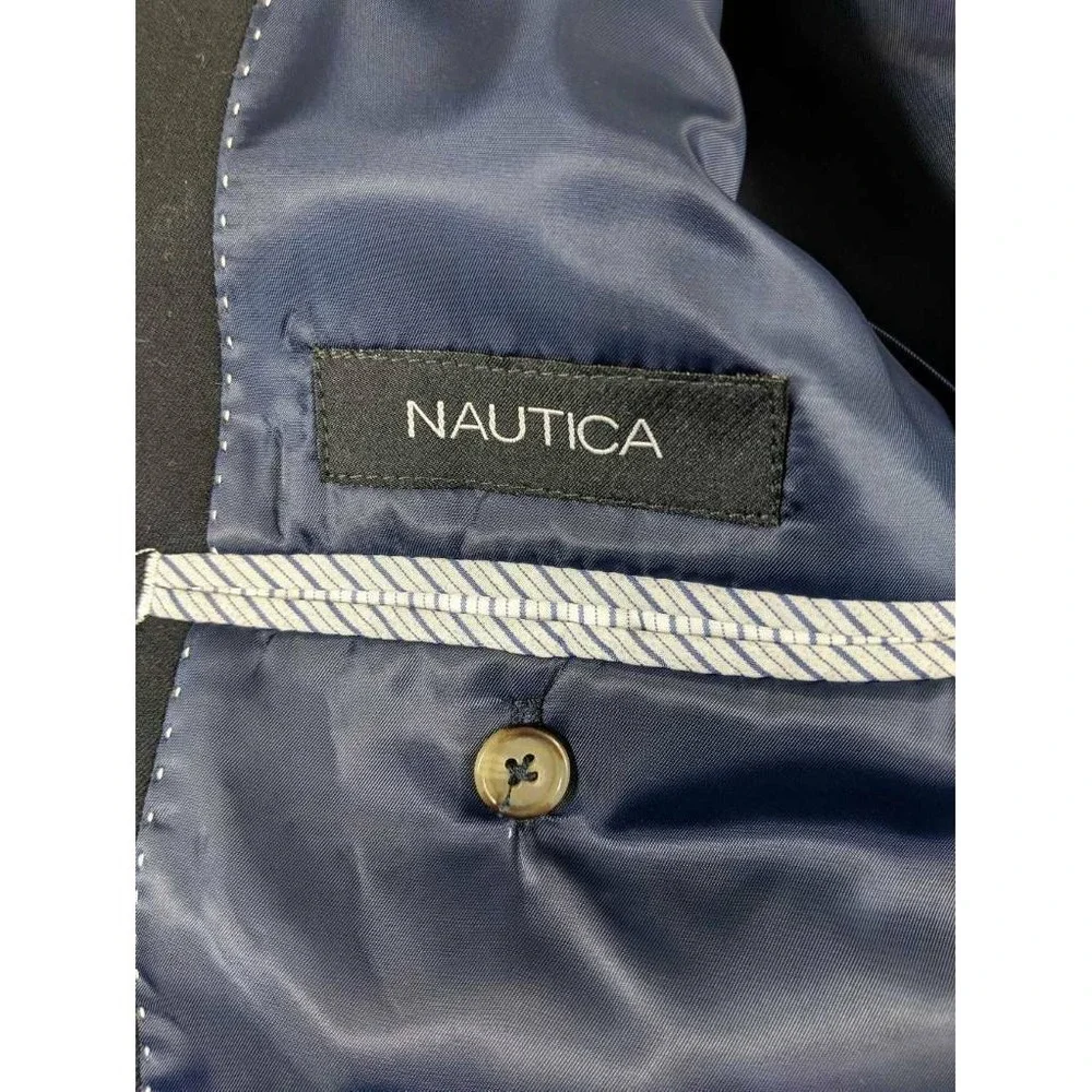 Nautica Mens‎ Two Button Suit Jacket Blue Notch Lapel Pockets Lined Blazer 38 R